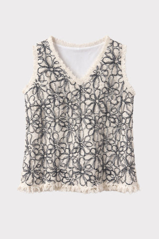 Sleeveless Abstract Textured Top - Ivory - Julia Allert