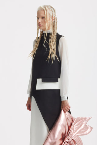 Sleeveless Asymmetric Midi Dress – Black & White - Julia Allert