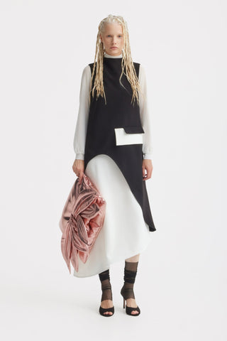 Sleeveless Asymmetric Midi Dress – Black & White - Julia Allert