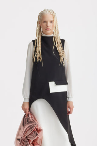 Sleeveless Asymmetric Midi Dress – Black & White - Julia Allert