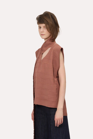 Sleeveless Fringed Stripe Blouse With Scarf Terracotta - Julia Allert