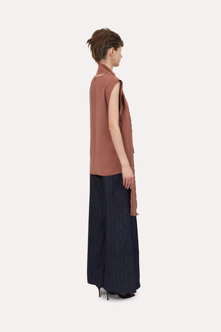 Sleeveless Fringed Stripe Blouse With Scarf Terracotta - Julia Allert