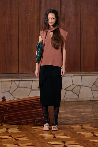 Sleeveless Fringed Stripe Blouse With Scarf Terracotta - Julia Allert