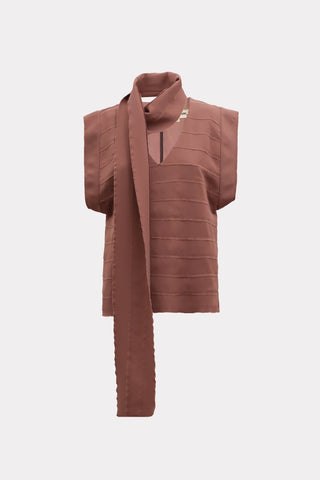 Sleeveless Fringed Stripe Blouse With Scarf Terracotta - Julia Allert