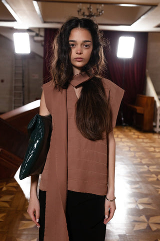 Sleeveless Fringed Stripe Blouse With Scarf Terracotta - Julia Allert
