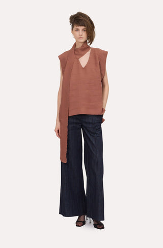 Sleeveless Fringed Stripe Blouse With Scarf Terracotta - Julia Allert