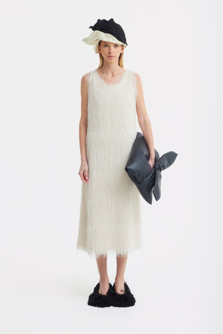 Sleeveless Textured Pile Midi Dress - Ivory - Julia Allert