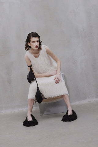 Sleeveless Textured Pile Midi Dress - Ivory - Julia Allert