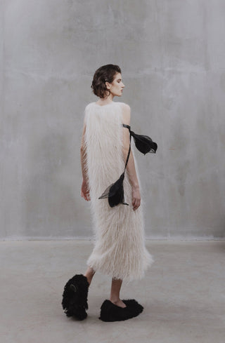 Sleeveless Textured Pile Midi Dress - Ivory - Julia Allert