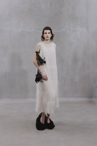 Sleeveless Textured Pile Midi Dress - Ivory - Julia Allert