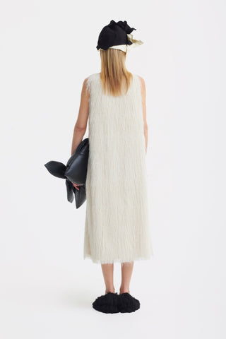 Sleeveless Textured Pile Midi Dress - Ivory - Julia Allert