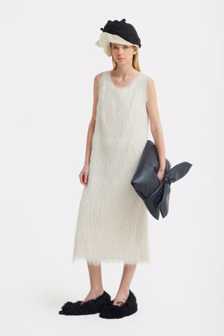 Sleeveless Textured Pile Midi Dress - Ivory - Julia Allert