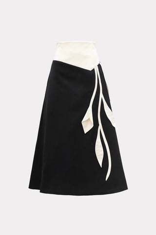 Smart-Casual Flared Midi Skirt, Floral Detail — Black-White