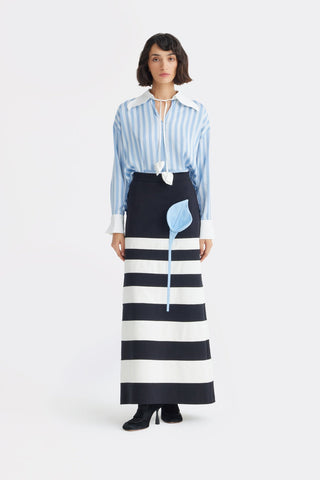 Smart Elegance – Silk-Touch Striped Long-Sleeve Blouse Light Blue - Julia Allert
