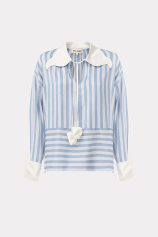 Smart Elegance – Silk-Touch Striped Long-Sleeve Blouse Light Blue - Julia Allert