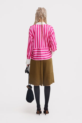 Smart Elegance – Silk-Touch Striped Long-Sleeve Blouse Pink - Julia Allert