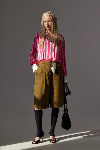 Smart Elegance – Silk-Touch Striped Long-Sleeve Blouse Pink - Julia Allert