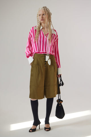 Smart Elegance – Silk-Touch Striped Long-Sleeve Blouse Pink - Julia Allert