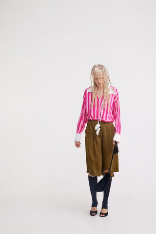 Smart Elegance – Silk-Touch Striped Long-Sleeve Blouse Pink - Julia Allert