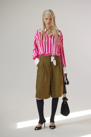 Smart Elegance – Silk-Touch Striped Long-Sleeve Blouse Pink - Julia Allert