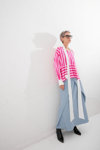Smart Elegance – Silk-Touch Striped Long-Sleeve Blouse Pink - Julia Allert