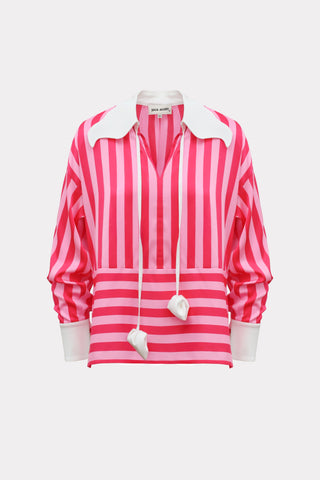Smart Elegance – Silk-Touch Striped Long-Sleeve Blouse Pink
