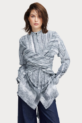 Soft Viscose Wrap-Style Tunic Shirt Abstract Print - Julia Allert