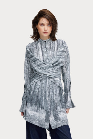 Soft Viscose Wrap-Style Tunic Shirt Abstract Print - Julia Allert