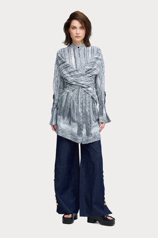 Soft Viscose Wrap-Style Tunic Shirt Abstract Print