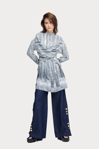 Soft Viscose Wrap-Style Tunic Shirt Abstract Print