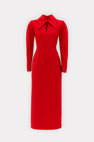 Solid Formal Midi Dress - Red
