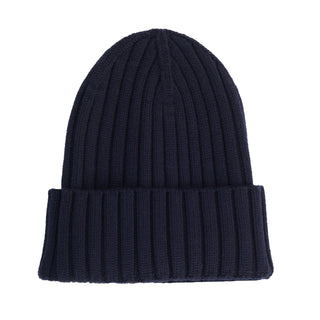 Solid Rib-Knit Hat With A Foldover Cuff Dark Blue