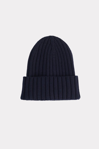 Solid Rib-Knit Hat With A Foldover Cuff Dark Blue
