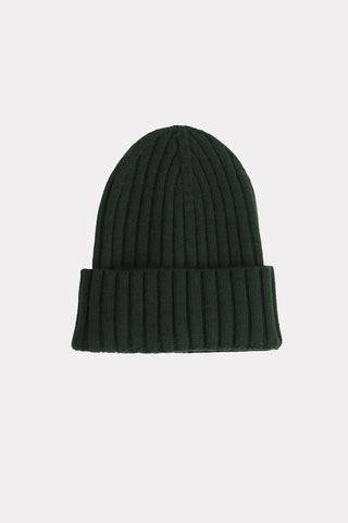 Solid Rib-Knit Hat With A Foldover Cuff Dark Olive - Julia Allert