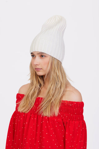 Solid Rib-Knit Hat With A Foldover Cuff Ecru - Julia Allert