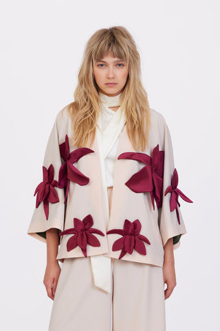 Silk-Lined Wrap Jacket With Dropped Sleeves Peach Nude