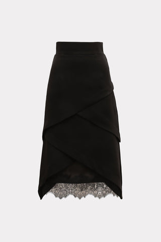 Sophisticated High-Waisted Skirt With Lace Hem Black - Julia Allert