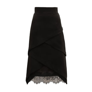 Sophisticated High-Waisted Skirt With Lace Hem Black
