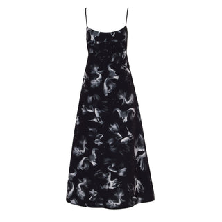 Spaghetti Strap Midi Dress With Fish Print Black