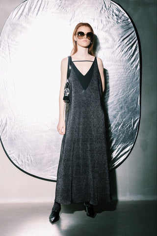 Fashion Evening Double Dress Metallic Black