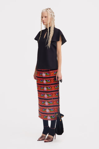 Stand Collar Ruffle Sleeve Blouse – Black - Julia Allert