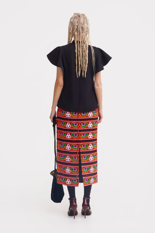 Stand Collar Ruffle Sleeve Blouse – Black - Julia Allert