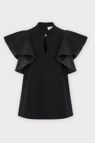 Stand Collar Ruffle Sleeve Blouse – Black - Julia Allert