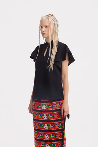 Stand Collar Ruffle Sleeve Blouse – Black - Julia Allert