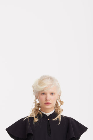 Stand Collar Ruffle Sleeve Blouse – Black - Julia Allert