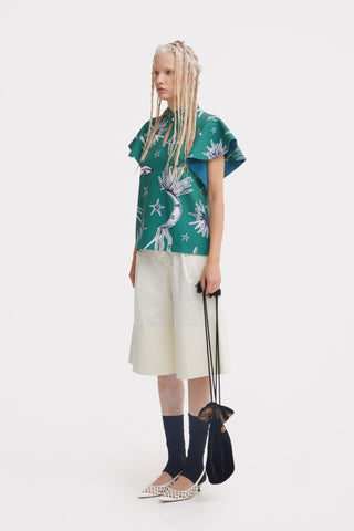 Stand Collar Ruffle Sleeve Blouse – Celestial Print - Julia Allert