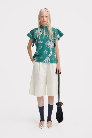 Stand Collar Ruffle Sleeve Blouse – Celestial Print - Julia Allert