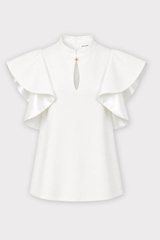 Stand Collar Ruffle Sleeve Blouse – Ivory - Julia Allert