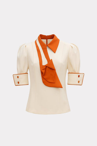 Statement Blouse With Collar And Cuffs - Ivory Orange - Julia Allert
