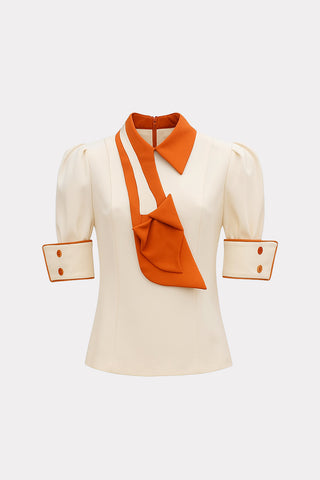 Statement Blouse With Collar And Cuffs - Ivory Orange